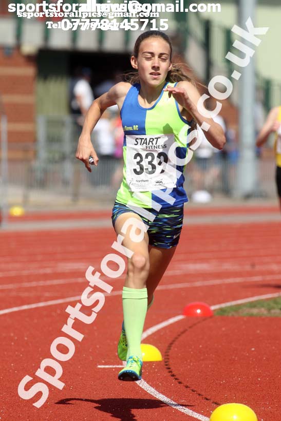 Girls under-15s 1500 metres, 2018 Northern Under-17s/U-15s/U-13s Champs., Wavertree Athletics Centre, Liverpool. Photo: David T. Hewitson/Sports for All Pics